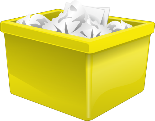 Žlutá plastová krabice naplněné papíru vektorové grafiky