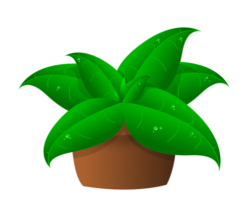 鍋に大きな緑色の葉植物のベクトル描画