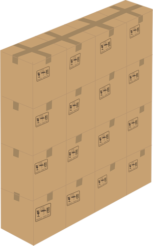 Vektorikuva 16 suljetusta laatikosta pinottuna 4x4