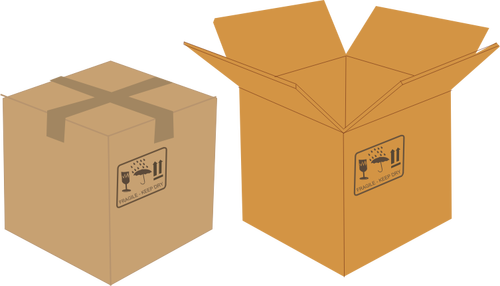 Vektor Klipart uzavřených a otevřených kartonových krabic
