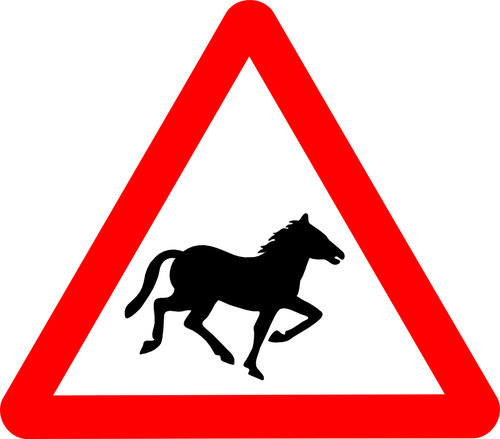 Horse på veien vektor advarsel skilt