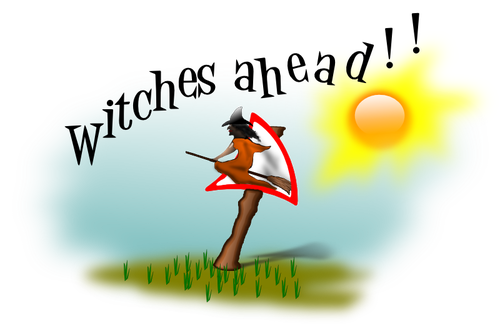Vector illustration of witch ahead signpost.