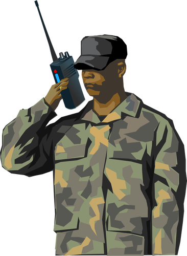 Soldat cu radio walkie-talkie vector imagine