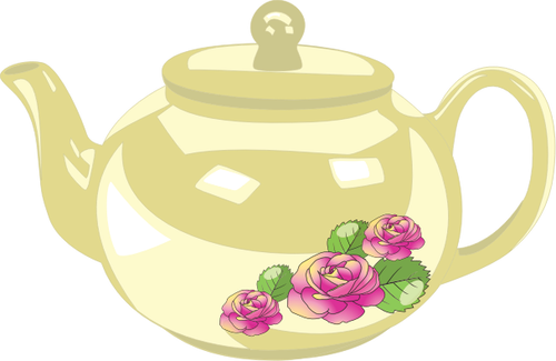 Vektorigrafiikka kiiltävästä teekannun ruusukoristeella