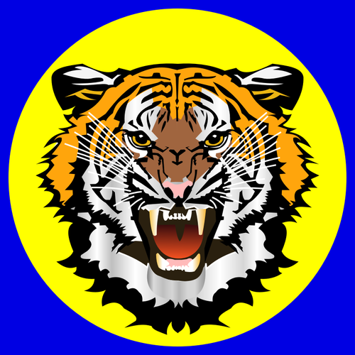 Тигр желтый на синий стикер векторной графики