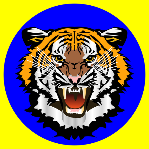 Tiger blau auf gelben Aufkleber-Vektor-Bild