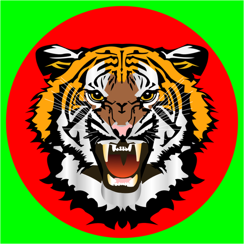 Tigre vermelho na etiqueta verde vector clipart