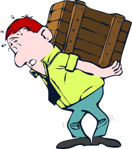 Vector image of man with heavy package on his back