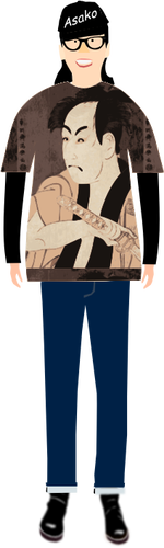 Illustration vectorielle de gars branché dans t-shirt avec motif de sharaku