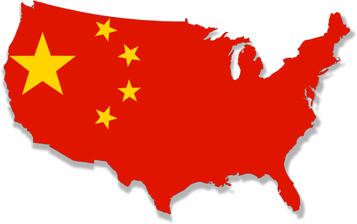 الولايات المتحدة الأمريكية خريطة مع العلم الصيني أكثر من ذلك ناقلات قصاصة الفن