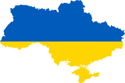 أوكرانيا خريطة مع العلم فوقه ناقلات قصاصة فنية
