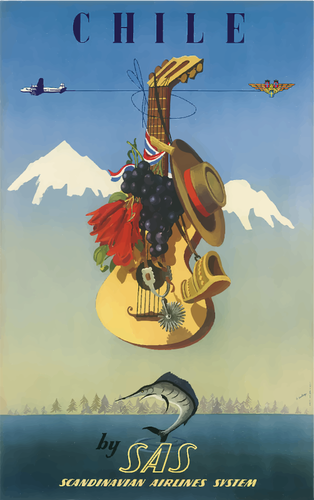 Винтажная туристическая плакат из Чили