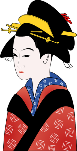 Japanilainen nainen punaisessa kimono-vektorigrafiikassa