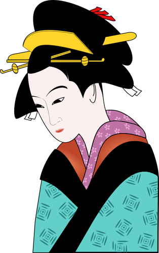 אישה יפנית בתמונה וקטורית קימונו כחול