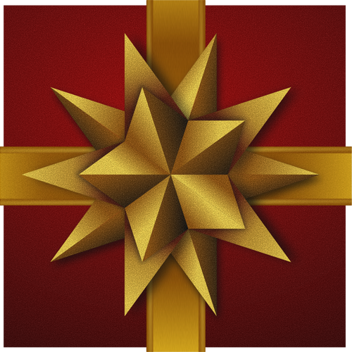 Joululahjalaatikko koristeellisilla kultaisten tähtien vektoripiirroksilla