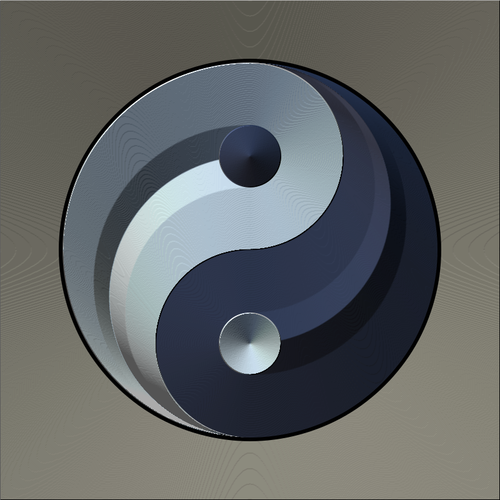 Vector graphics of ying yang sign in gradual silver and blue color