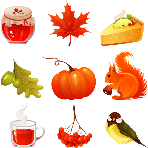 Vektorový obrázek výběr podzimní sady ikon