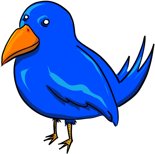 Oiseau bleu avec des yeux étranges et un gros bec jaune vector clipart