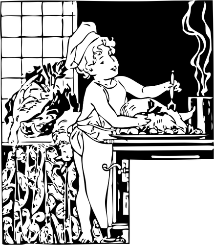 Imagine vectorială de un copil ca un bucătar gatit