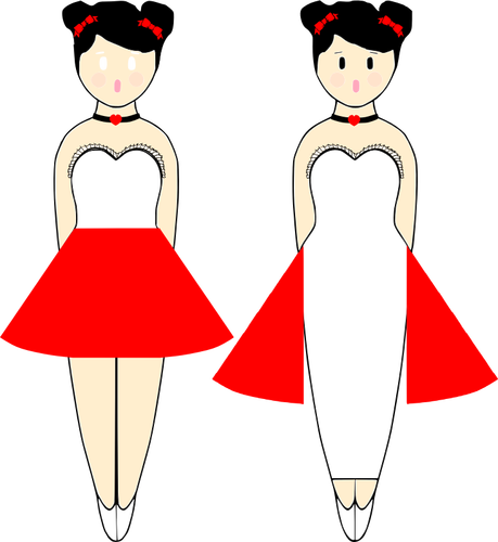 Vektorikuva ballerinasta punaisissa mekoissa