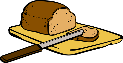 Bröd med kniv på skärbräda