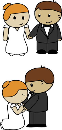 Illustration vectorielle de deux scènes du dessin animé mariée et le marié