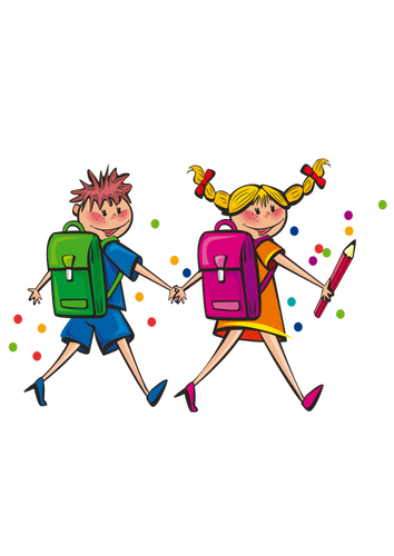 Dívku a chlapce do školy pěšky vektorové ilustrace