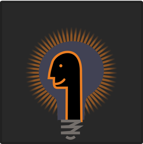 Grafica di umanoide testa davanti a una lampadina incandescente