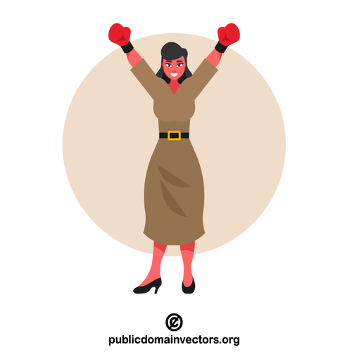 Geschäftsfrau trägt rote Boxhandschuhe