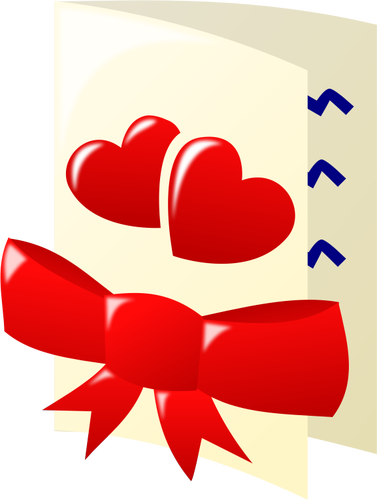 Color clip art of two hearts and a bow Valentines card