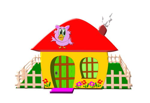 Colorida casa con jardín