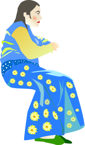 Frau in einem blauen Kleid-Vektor-illustration