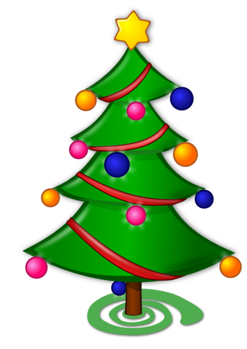 Weihnachtsbaum mit Ornamenten und Rote Schleife-Vektorgrafiken