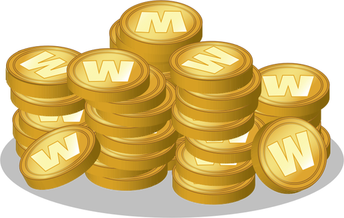 Vector de la imagen del tesoro de monedas de oro con el logo de la W