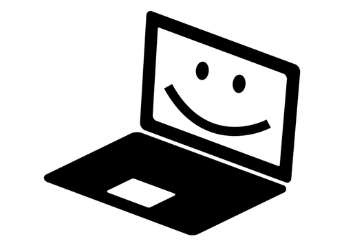लैपटॉप आइकन स्क्रीन वेक्टर क्लिप आर्ट पर एक मुस्कान के साथ