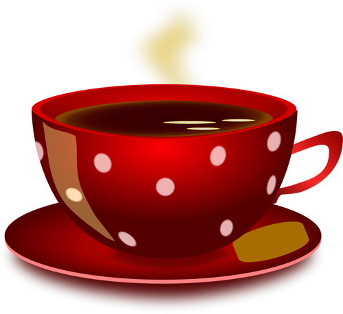 तश्तरी और कुकी वेक्टर क्लिप आर्ट के साथ लाल धब्बेदार चाय का प्याला
