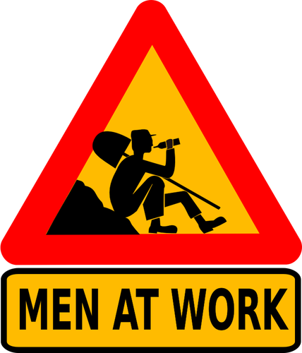 Imágenes Prediseñadas vectoriales de los hombres en señal de advertencia de trabajo