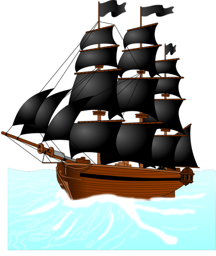 Vektorgrafiken von riesigen Pirat Segelboot auf dem unruhigen Meer
