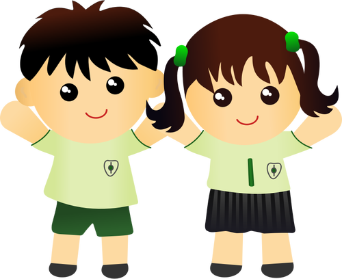 Boy and girl in school uniform vector drawing