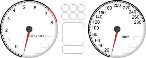 Vector tekening van auto dashboard toerenteller en snelheidsmeter