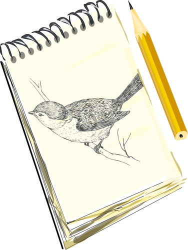 Croquis, dessin d’un oiseau sur un socle