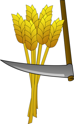 Vector image of a scythe and wheat