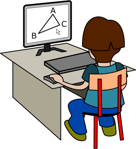 Pojke med hjälp av dator vektorritning