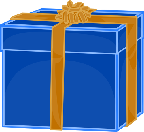Vector de la imagen de la caja de regalo azul con cinta dorada