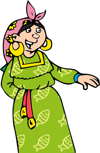 Vektorové kreslení staré dámy Gipsy v zelených šatech