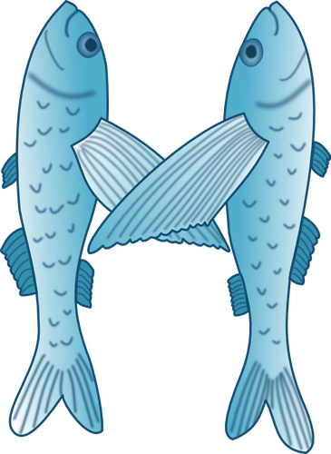 Синие и белые векторные иллюстрации двух рыб