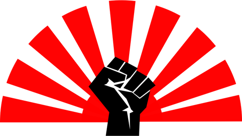 Socialiste putere pumnul cu semnul soarelui în fundal vector illustration