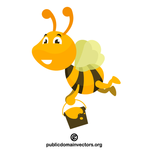 Fliegende Biene mit einem Eimer Honig