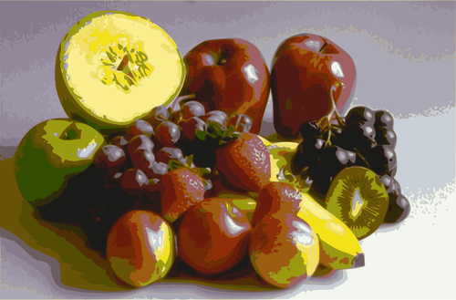Vektorgrafik med stiliserade frukt urval på ett bord