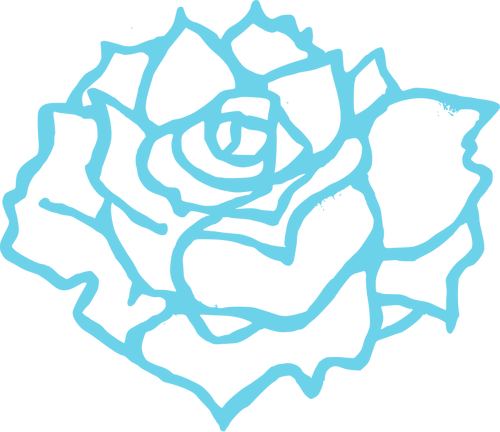 Illustrazione vettoriale di pieno fiore rosa in contorno blu